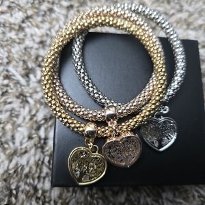 Elegant Gold and Silver Heart Charm Bracelets